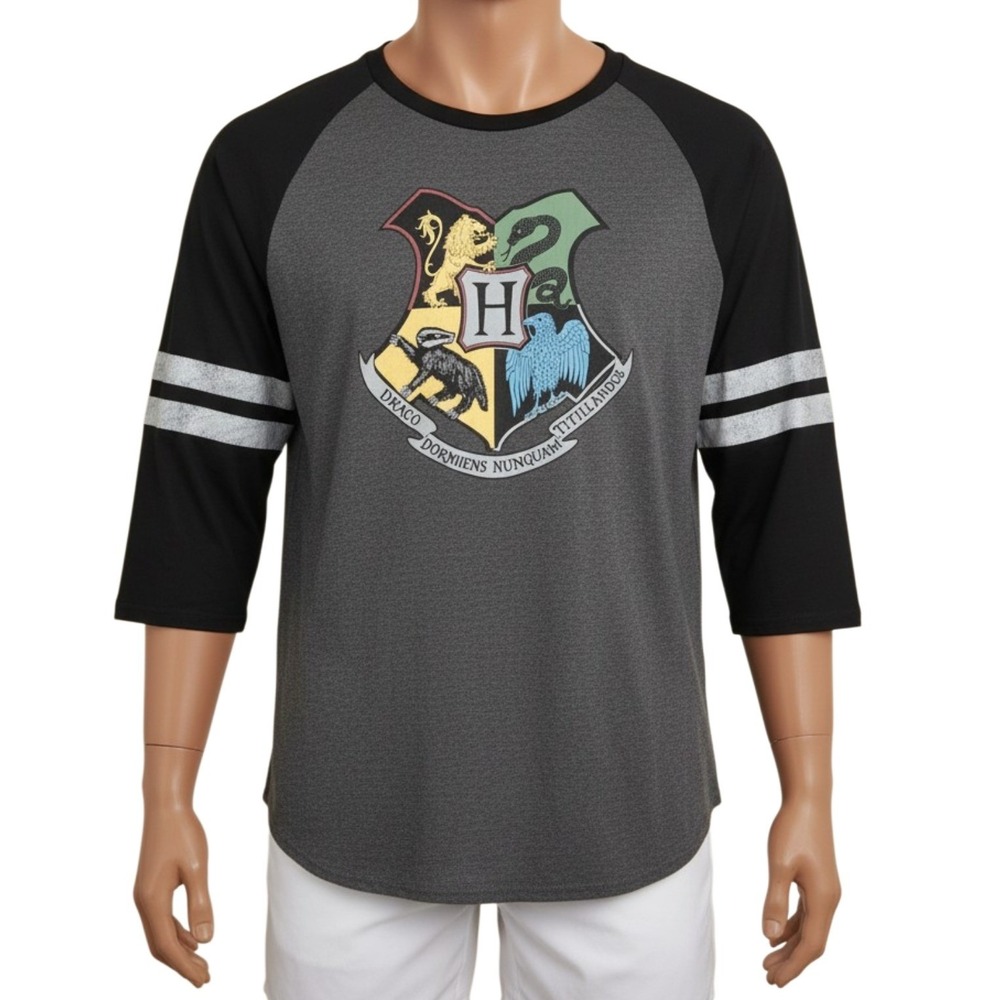 Harry Potter Hogwarts Crest Raglan Men's XL 3/4 Sleeve (For Wizards And Muggles)